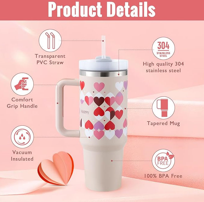 Insulated Stainless Steel Tumbler with Handle and Straw
